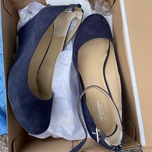 blue wedges, brand new. accepts zelle and apple cash, shipping fees may apply.
